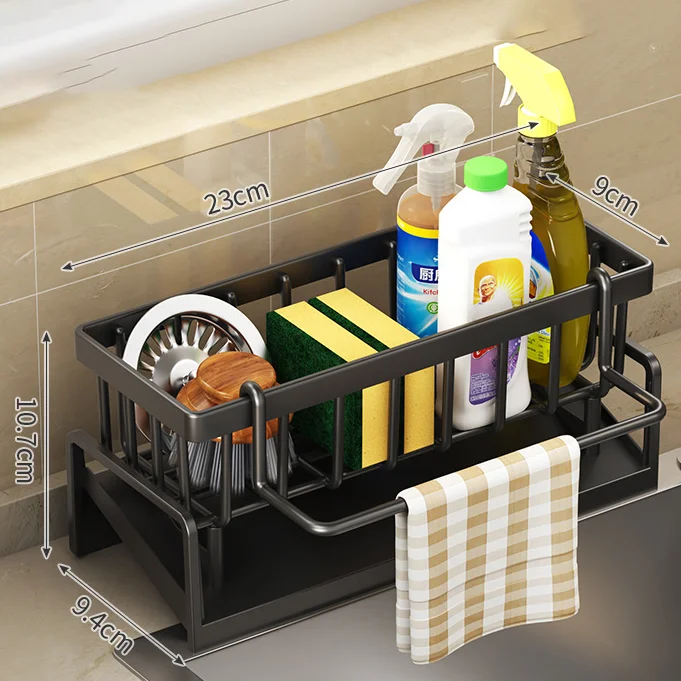 Prateleira de cozinha para armazenamento de pano, prateleira de drenagem sem perfuração, rack de temperos para casa, torneira de pia, rack de drenagem, acessórios de cozinha: Preto