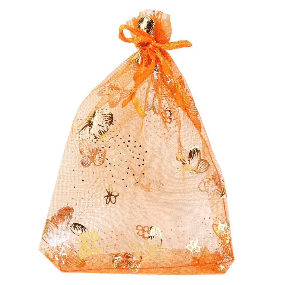 7 colors 50pcs/lot Organza Bags Strap Drawstring Candy Pouches Jewelry Packaging With Butterfly 9x12 11x16 cm: E / 9x12 cm