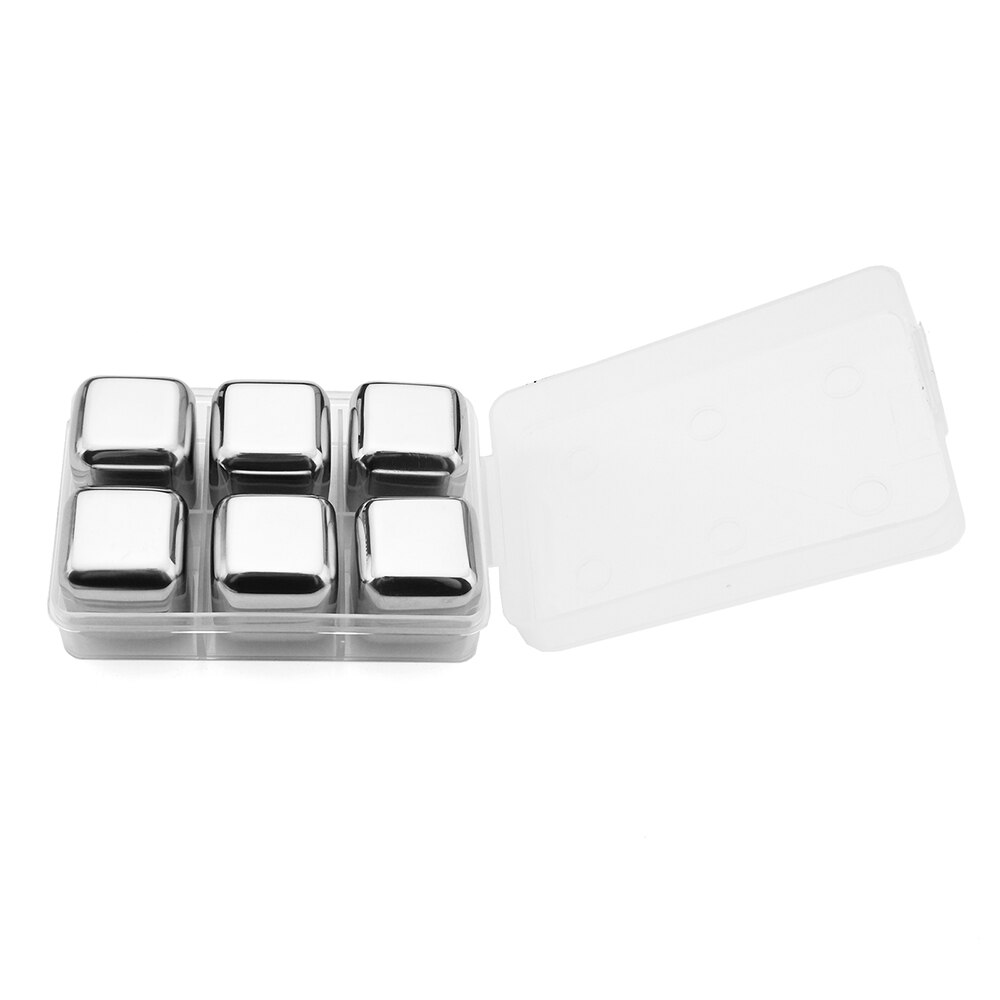 Mehrweg Kühler 304 Edelstahl Eiswürfel Whisky Steine mit Zangen für Whisky Wein und Cocktail Bar Utensilien Set Beste: 6Pcs