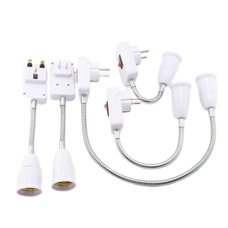 Flexible Extend E27 Light Lamp Bulb Extension Converter Adapter Wall Lamp Socket Base Holder 23cm-53cm EU/UK Plug