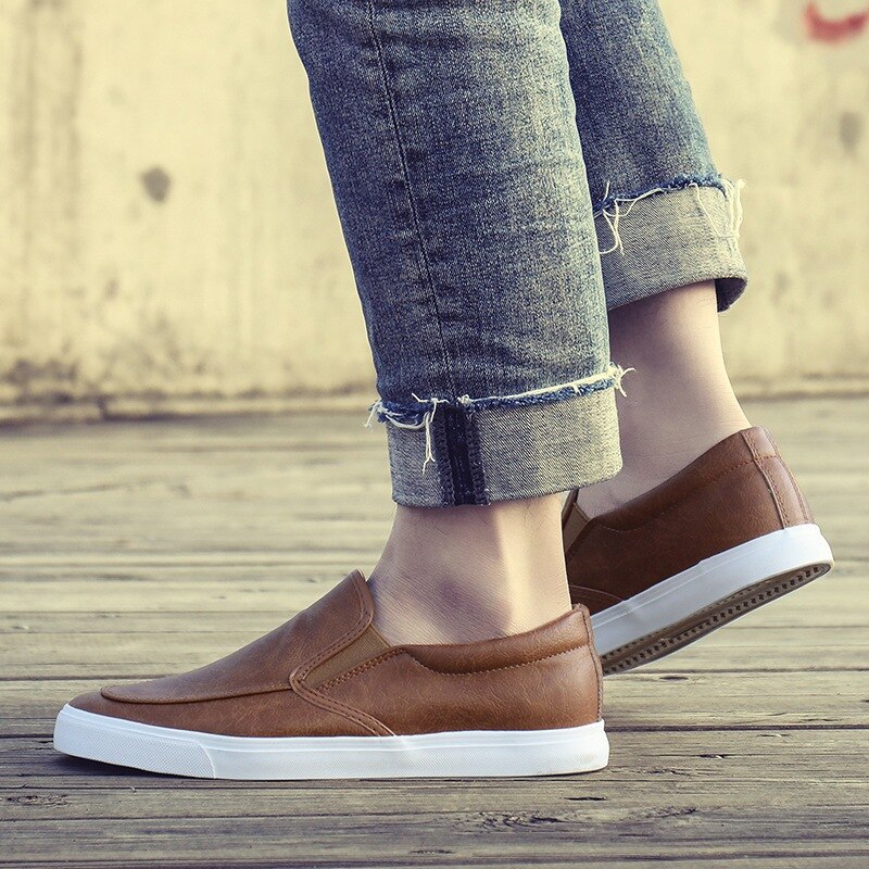 Män loafers mjukt läder herrskor slip-on platta loafers casual manliga svarta vita skor  a1187