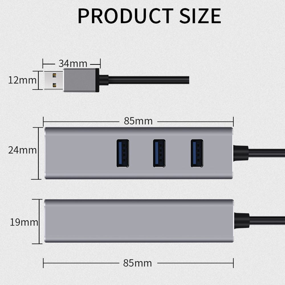 Koncentrator USB 3.0 rodzaj-C 4w1 1000Mbps RJ45 LAN Ethernet adapter 3 porty USB3.0 5Gbps OTG Rozdzielacz Karta sieciowa robić laptopów PC Szary