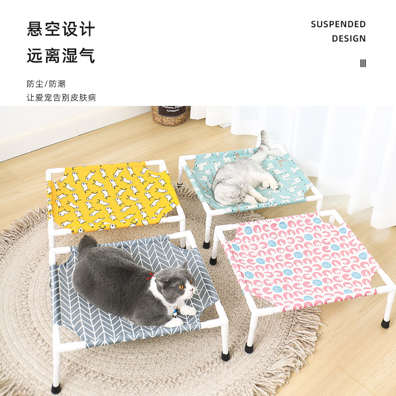 Wooden Elevated Summer Cat Bed House Pet House Pet Beds Wood Canvas dog Lounge Bed For Small Dogs Rabbit Puppy Durable Canvas