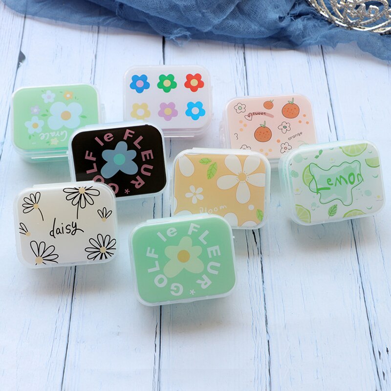 Nowy mini futerał na okulary kontaktowe śliczne oczy zestaw soczewek kontaktowych zestaw pojemnik pudełko kwiaty soczewki kontaktowe uchwyt schowek Obudowa