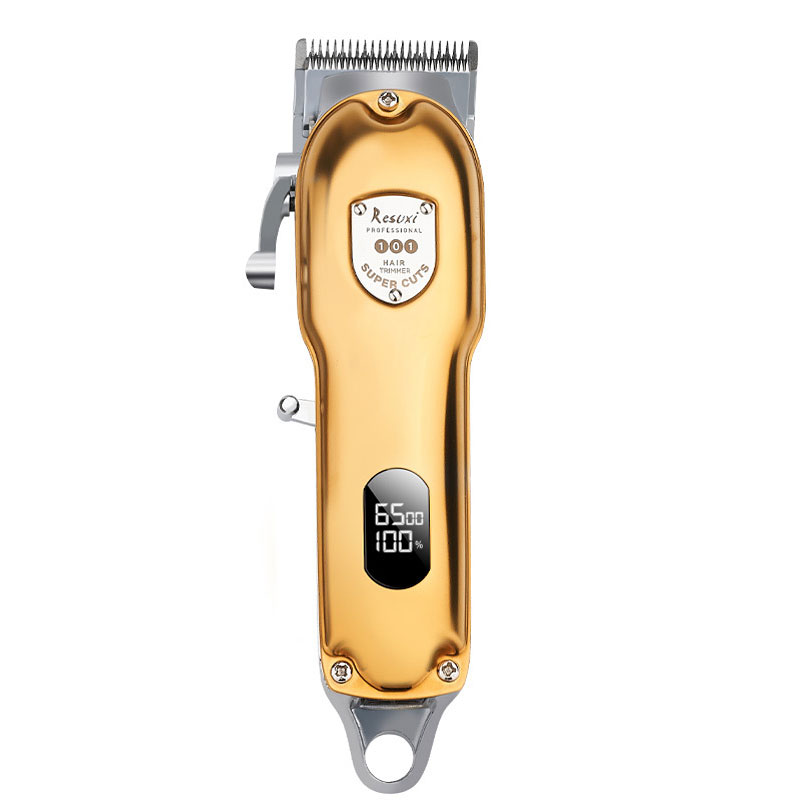 RESUXI JM -101 Electric Hair Clipper LCD Digital Display 110-240V/10W Rechargeable Stainless Steel: Gold