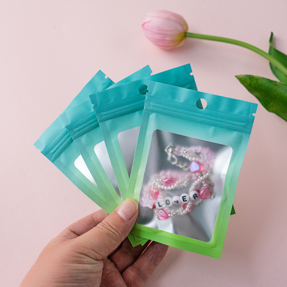 100Pcs Gradient Bags Resealable With Zipper Plastic Packaging Display Pouch Jewelry Storage Packaging Small Businesses Supplies