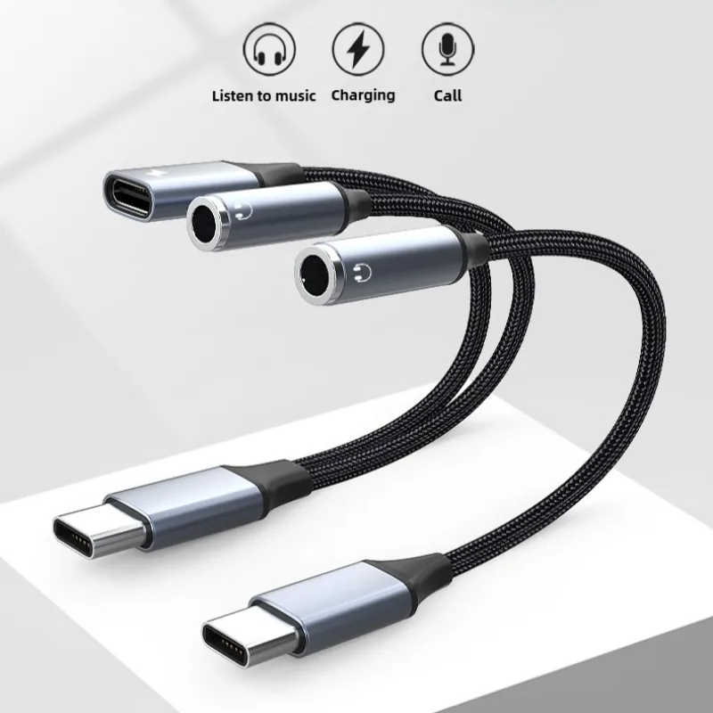 2-in-1 USB C auf 3,5 mm Kopfhörer- und Ladegerät-Adapter, USB C PD 3.0-Anschluss auf Aux-Audio-Buchse, Schnelllade-Dongle-Kabel