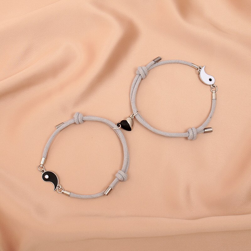 Europese Milan Touw Tai Chi Yin Yang Paar Armband Voor Liefhebbers Magneet Hart Armband Voor Koppels Voor Haar ZR-05: Grey-Grey