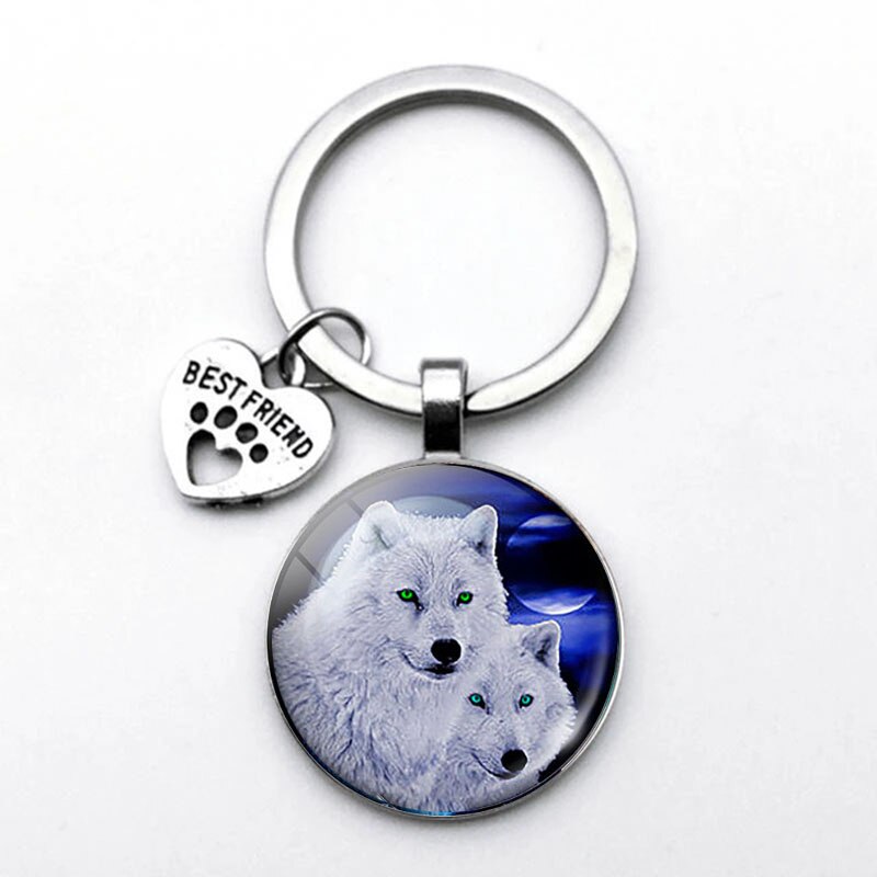 Porte-clés loup dans la nuit, porte-clés tête de loup, bijoux pour hommes,: green