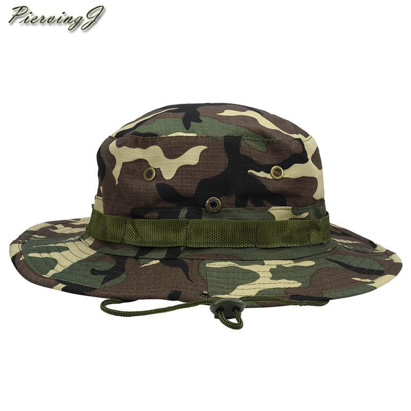 Sombrero para el sol, panamá, con solapa, transpirable, boonie multicam, estilo nepalí, camuflado, para pesca al aire libre, ala ancha, con cordón.: Camuflaje verde