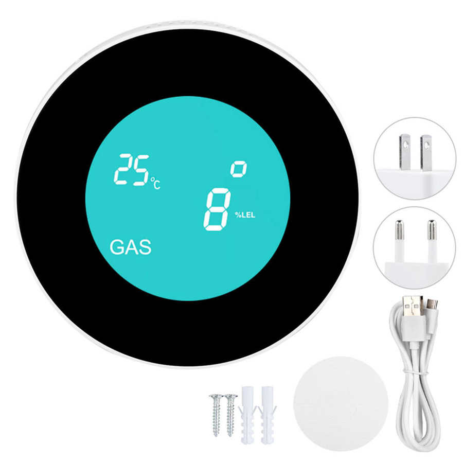 Wifi Smart Natuurlijke Gas Alarm Sensor Met Temperatuur Functie Brandbaar Gas Lek Detector Lcd-scherm Smart Leven App