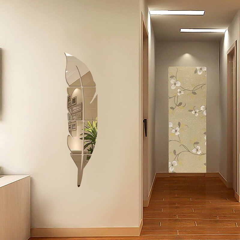 DIY pióro pióropusz 3D lustro naklejka ścienna do sztuka do salonu winyl do wystroju wnętrz naklejka naklejka akrylowa Mural tapeta z dekorem