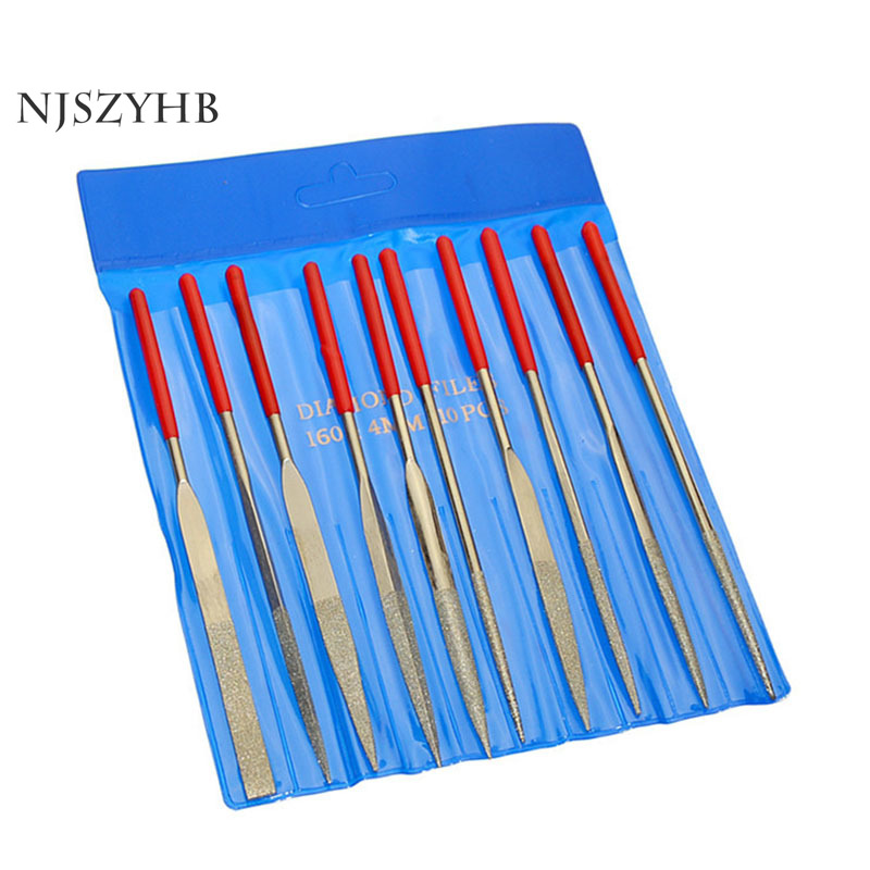 Diamond plastic handle 10 piece set metal file set stainless steel gemstone polishing alloy file small metal processing file