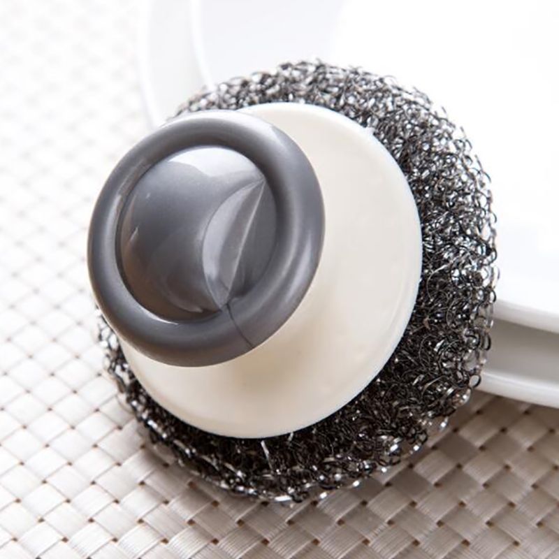 Stainless Steel Scourers with Plastic Handle, Steel Wool Scrubber Pad Kitchen Bathroom Cleaning Brush for Dishes, Pots, Pans