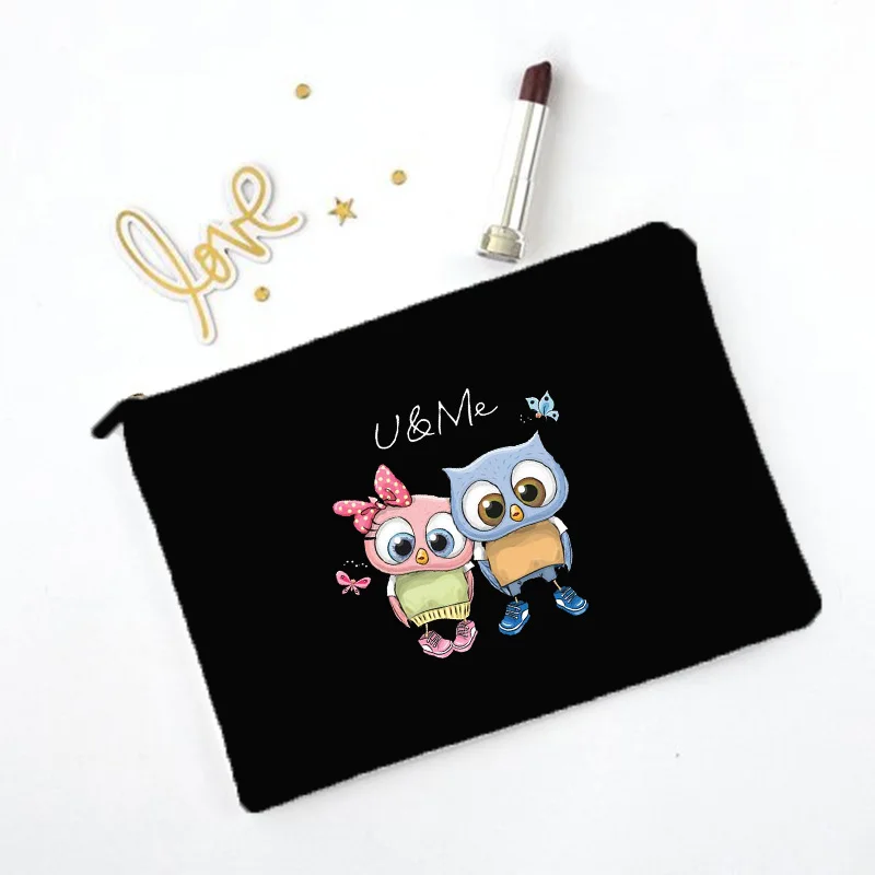 Sac de maquillage imprimé hibou de dessin animé, nécessaire de voyage, pochette de rangement de toilette pour femmes, sacs à cosmétiques en toile à fermeture éclair, meilleur: plum