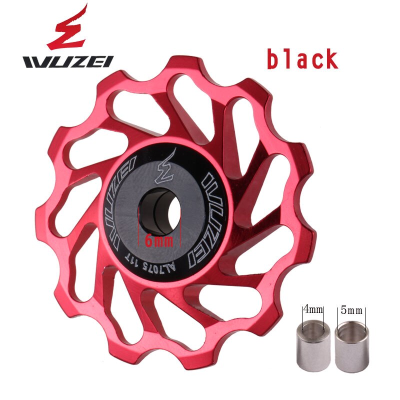 WUZEI — 2 pièces, roue dentée et galet pour dérailleur arrière, à 11, 12 et 13 dents, en céramique et alliage aluminium, pour vtt, guide poulies en céramique: 11T red