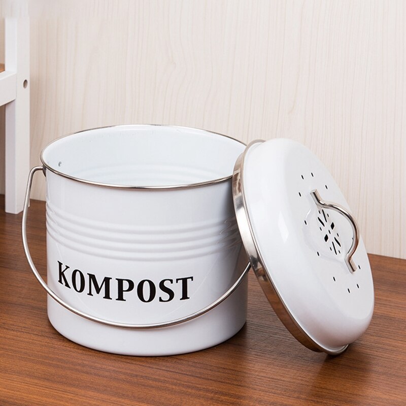 Compost Bin For Kitchen Counter 1.5 Gallon Powder-Coated Iron Kitchen Pail With Lid, Trash Can Bucket, Recycling Caddy