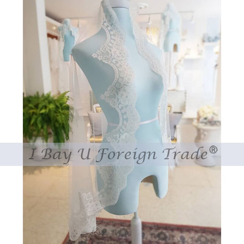 Soft Tulle Lace Short Wedding Veil One Layer Veil Dress Accessories Bride Veils 1.5 Meter: Ivory