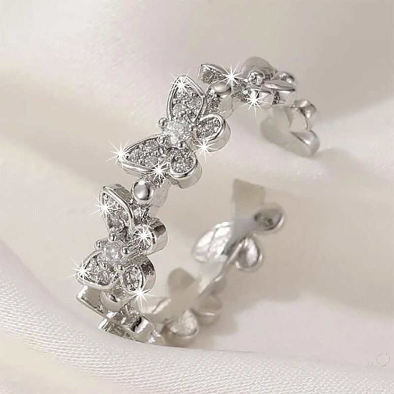 Charm Zilver Kleur Dansen Moving Vlinder Ringen Minimalistische Zoete Romantische Dames Meisjes Ringen Bruiloft Frankrijk Sieraden