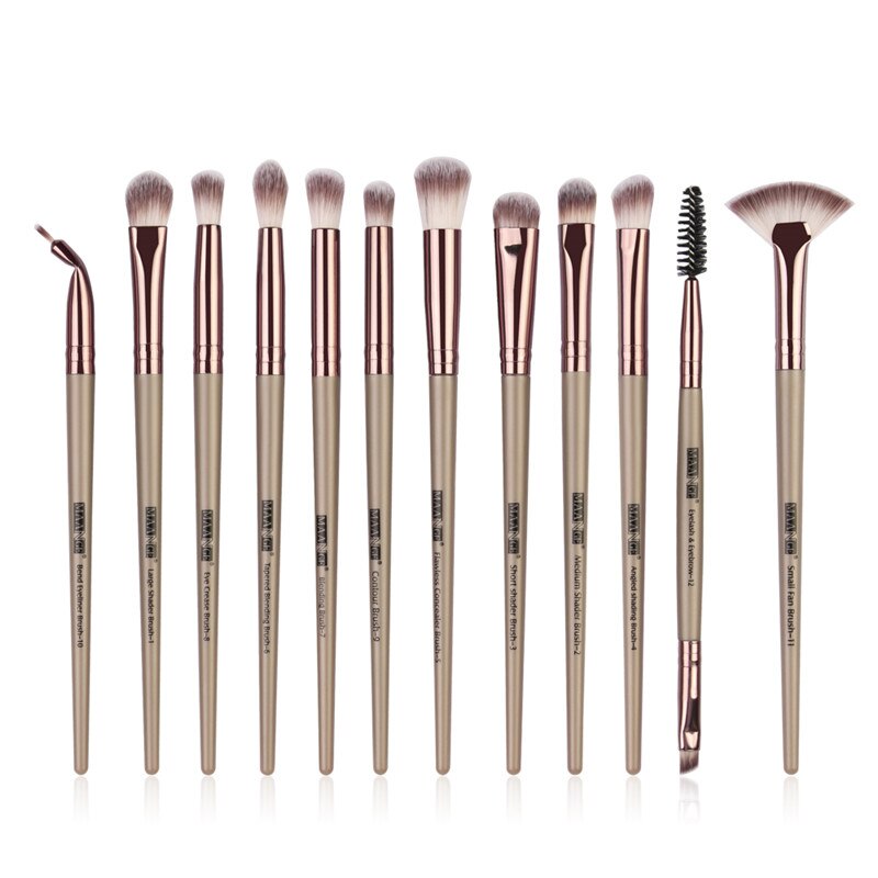 12 Stks/partij Make-Up Kwasten Set Professionele Make-Up Kwasten Set Oogschaduw Blending Eyeliner Wimper Wenkbrauw Borstel Voor Make-Up Tool: Bruin