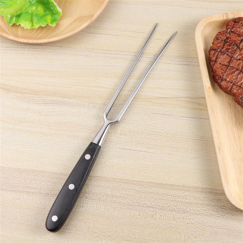 Rvs Barbecue Spiesjes Roosteren Stok 2-Prong Vlees Grillen Vork Bbq Gereedschap Met Houten Handvat Voor Camping Picknick