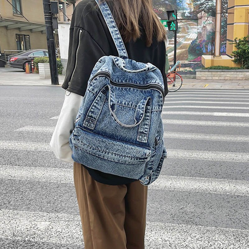 Zaino in Denim di moda zaini da donna in tela borsa a tracolla di grande capacità per borsa da scuola per studenti adolescenti nuovo zaino da viaggio