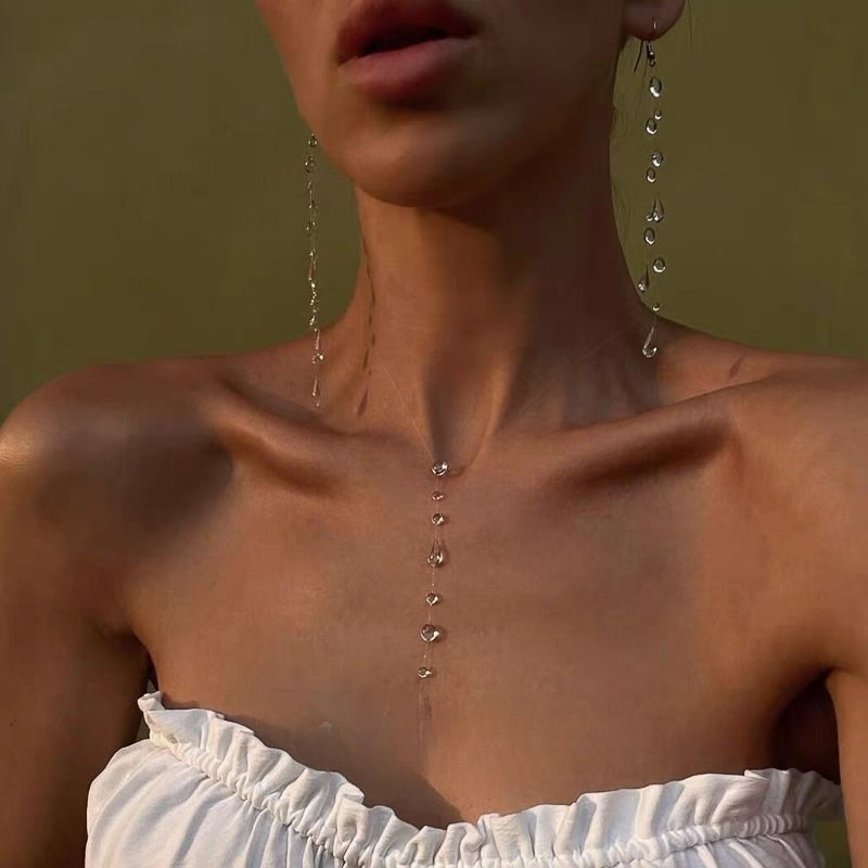 Handmade Dew Rain Earrings Bracelet Necklace Jwelry Set for Women Teen Girls Mom Crystal Wedding Party Jewelry for Her