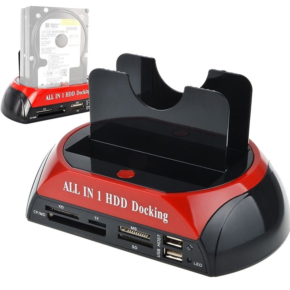 2.5/3.5-inch IDE+SATA Hard Drive Base Multi-function Hard Drive Dock Station High Speed with Card Reader LED Light HDD Base