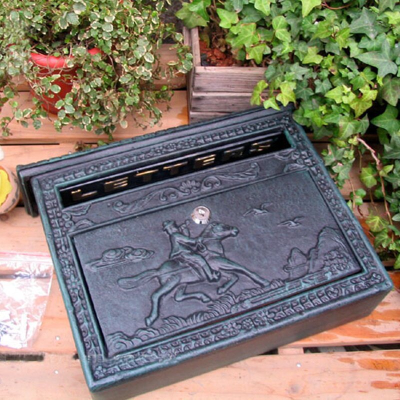 Retro Vintage European Wall Mount Locking Mailbox Cast Iron Aluminum Letter Box