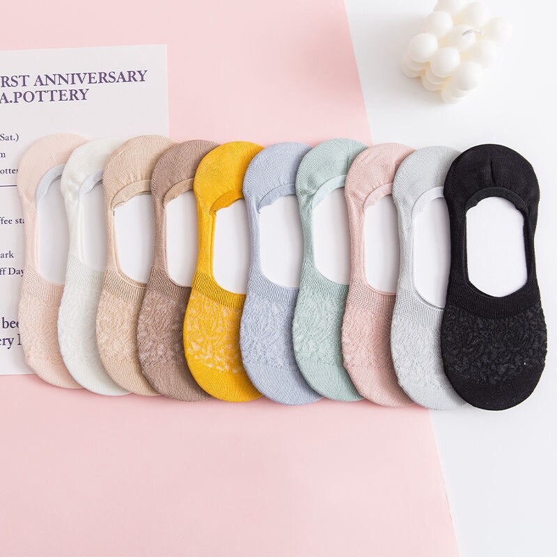 5 Pairs Spring Summer Women Socks Solid Color Wild Shallow Mouth Felmen Girls Female Invisible No Show Slipper Socks