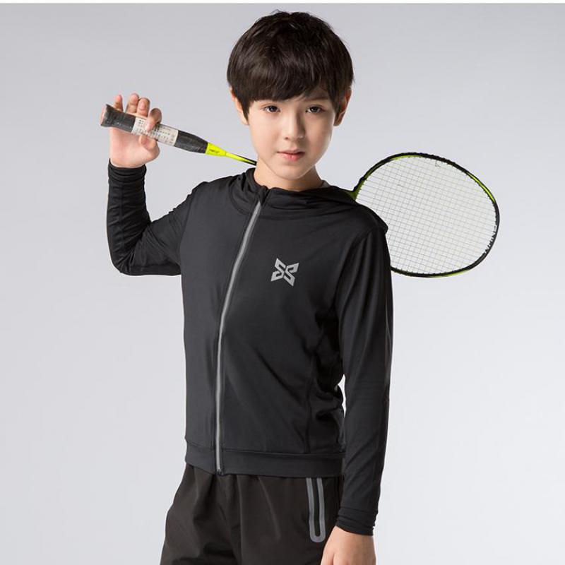 HAMEK Jongens Running Hooded Jassen Kids Strakke Dunne Jas Basketbal Voetbal Outdoor Fitness Jassen Reflecterende Streep Zip Snelheid Droog