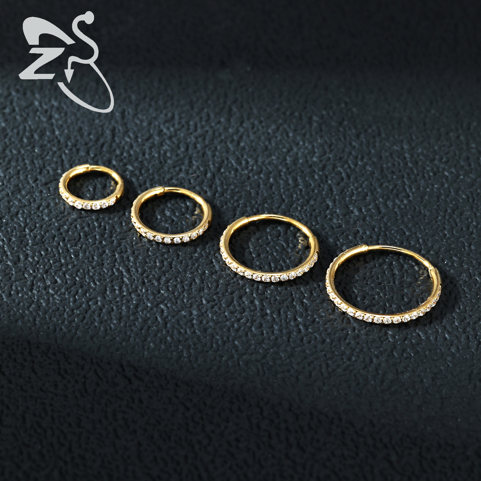 Zs 1pc runde krystal næse piercing sølvfarvet septum ring rustfrit stål næse clicker brusk piercing 20g kropssmykker