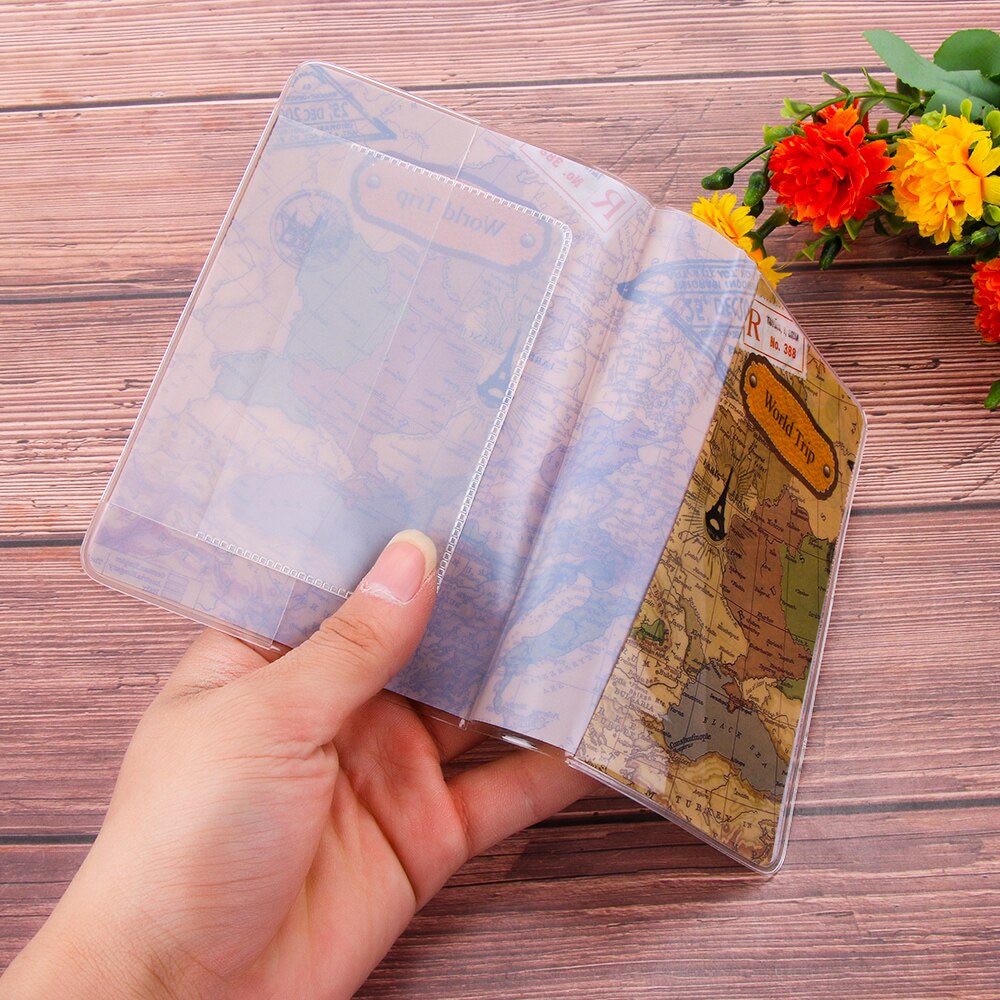 1pc verdenskart reise pass cover pvc case merke pass holder dokumenter mappe bag billett dokument visittkortholdere