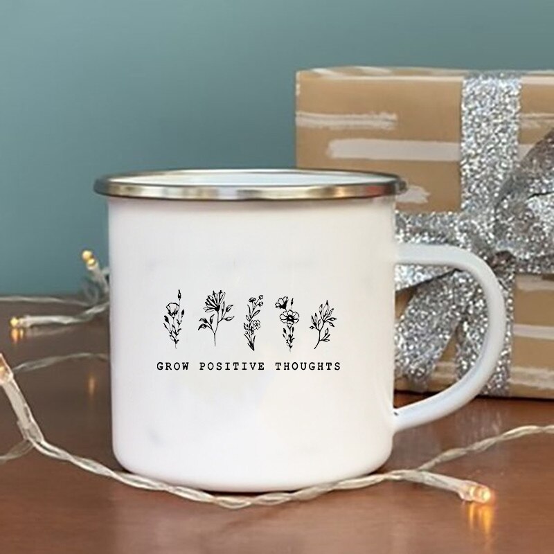Ingen regn ingen blomst print emalje krus vintage kaffe vin kopp drikke dessert melk kopp camping krus håndtak drinkware: Xh1003-a015wh-8
