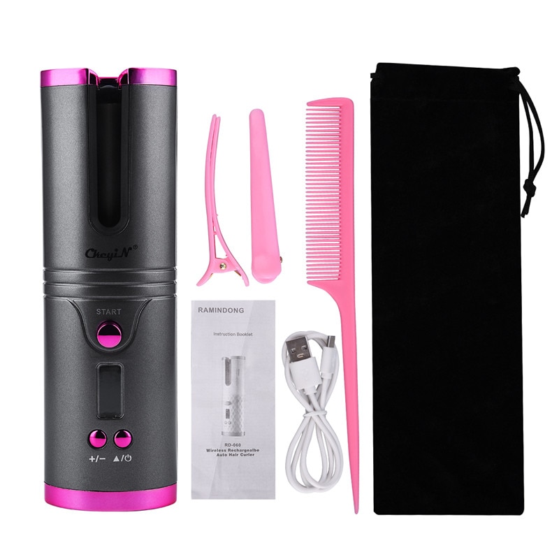 USB Rechargeable Auto Ceramic Curling Iron Waver Hair Curler LED Display Curling roller Wave Automatic Rotating hair Styling