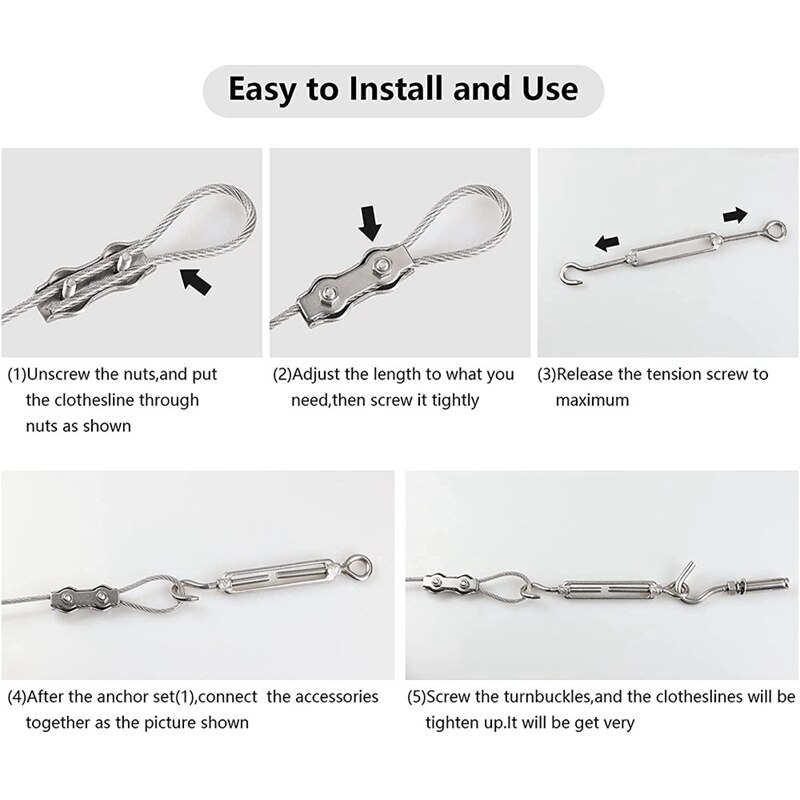 Portable Windproof Clothes Rope With Stainless Steel Cable Fastening System Multifunctional Heavy Duty Laundry Rope