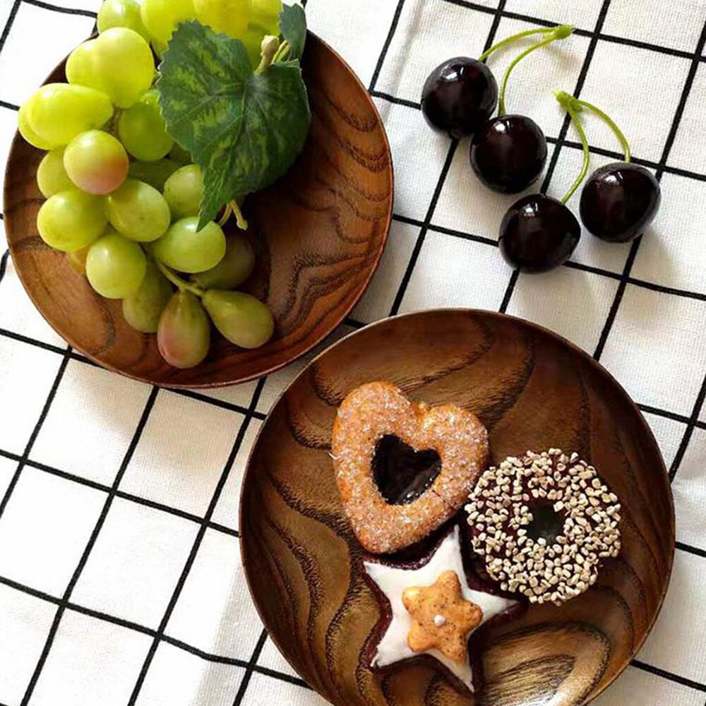 Ronde Houten Plaat Set Natuurlijke Acacia Hout Schotel Platen Cake Dessert Serveerschaal Japanse Sushi Plaat Houten Servies