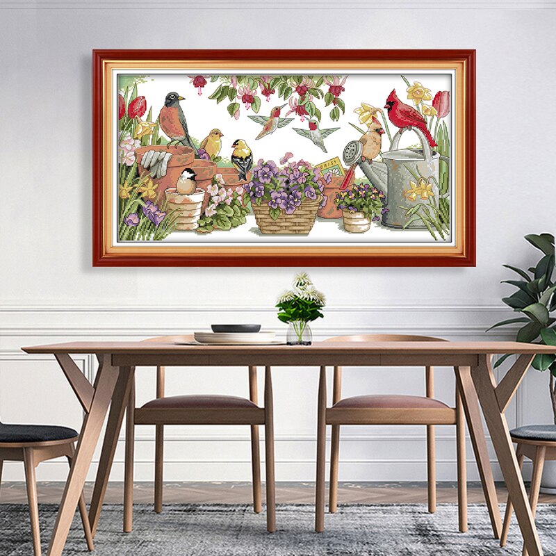 VöGel sammeln in sterben garten malerei gedruckt kreuz stich Bausatz DMC stickerei Bausatz 14CT und 11CT zählen kreuz stich hause dekoration