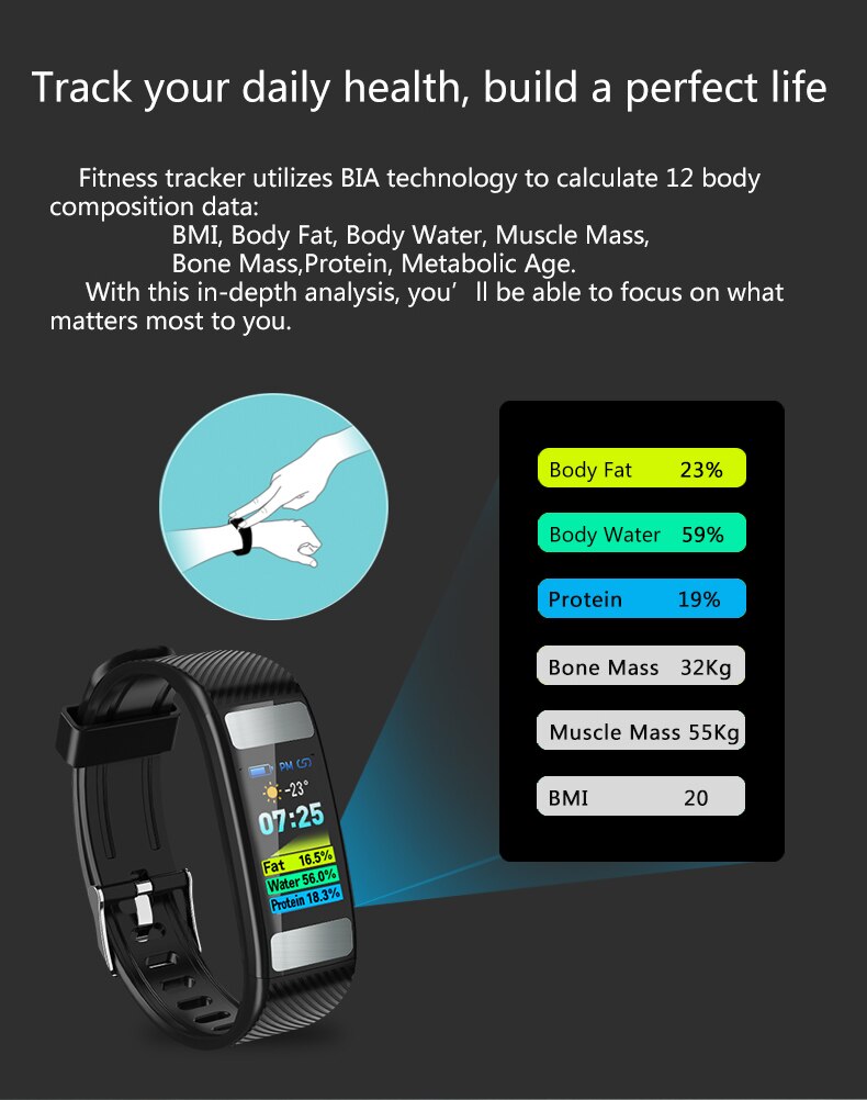 Czjw C33 Lichaamsvet Smart Watch Hartslag Health Monitor Bmi Ecg Ppg Stappenteller Slaap Ip67 Waterdichte Smart Armband Man Vrouw