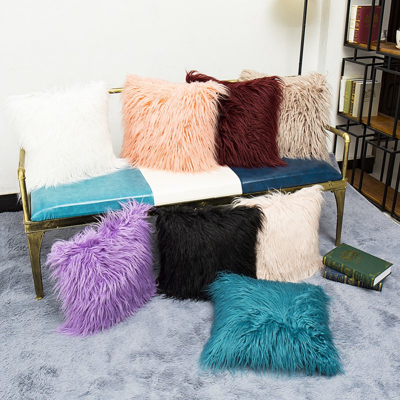 1PC Nordic Posh Style Home Decor Super Soft Plush Mongolian Faux Fur Throw Pillow Cover Cushion Case Pillowcase Square D