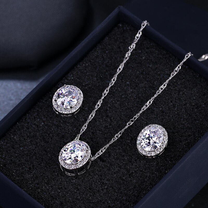Klassische Oval Zirkonia Hochzeit Schmuck setzt Luxus Kristall Braut Schmuck einstellen Für Brautjungfern Party