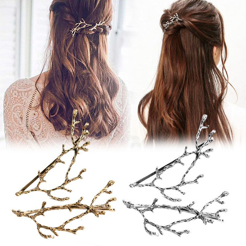 LNRRABC Metalen Promotioanl Haarspelden Zilverkleurige Haaraccessoires Haarspeldjes Golden 2 stks/paar Boomtakken
