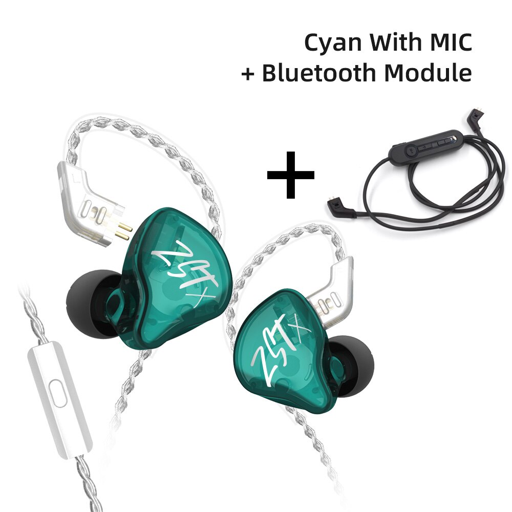 KZ ZSTX 1BA+1DD Hybrid technology HIFI In Ear Earphones Bass Earbud Sport Noise Cancelling Headset KZ ZS10 pro ZSN pro ZSX C12: Cyan mic with BT