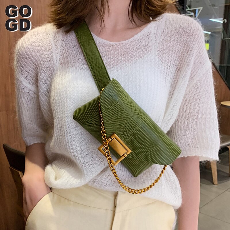 [GOGD Punk Solid Color Rivet Shoulder Waist Bags Fanny Belt Packs Women PU Leather Crossbody Casual Messenger Bags