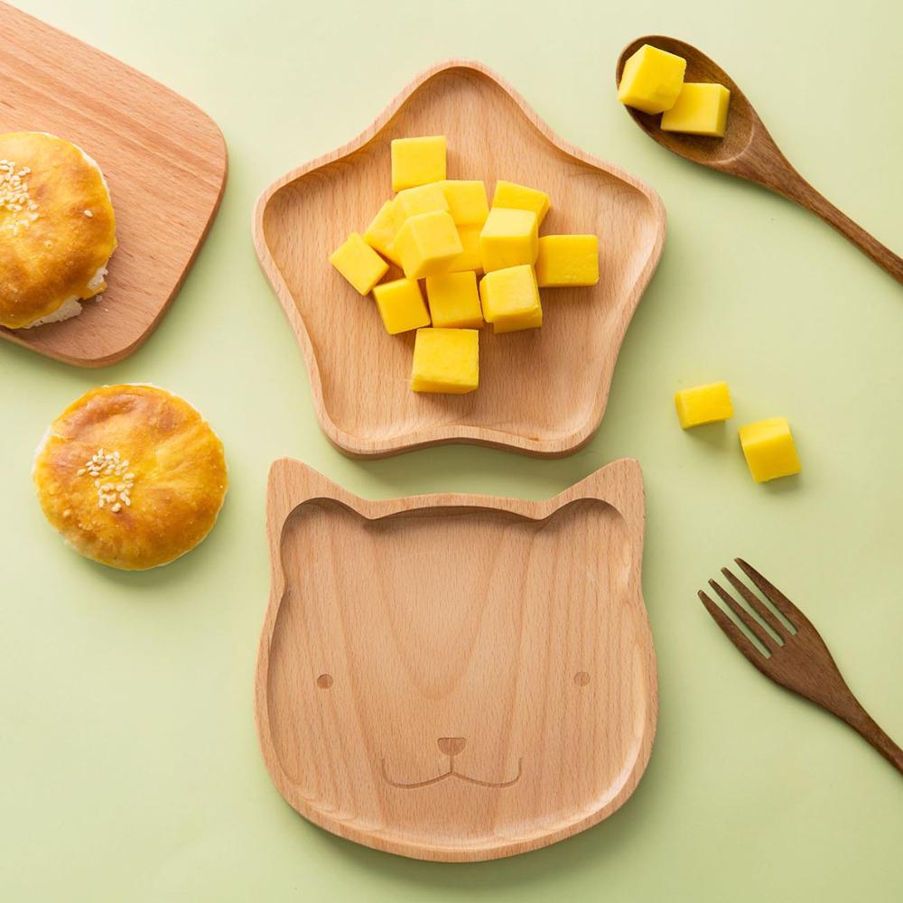 Cute Cartoon Wood Plate Dessert Cake Dishes Tray Dinnerware Food Dessert Plate Snack Fruit Dish Saucer Kitchen Dinner Plates