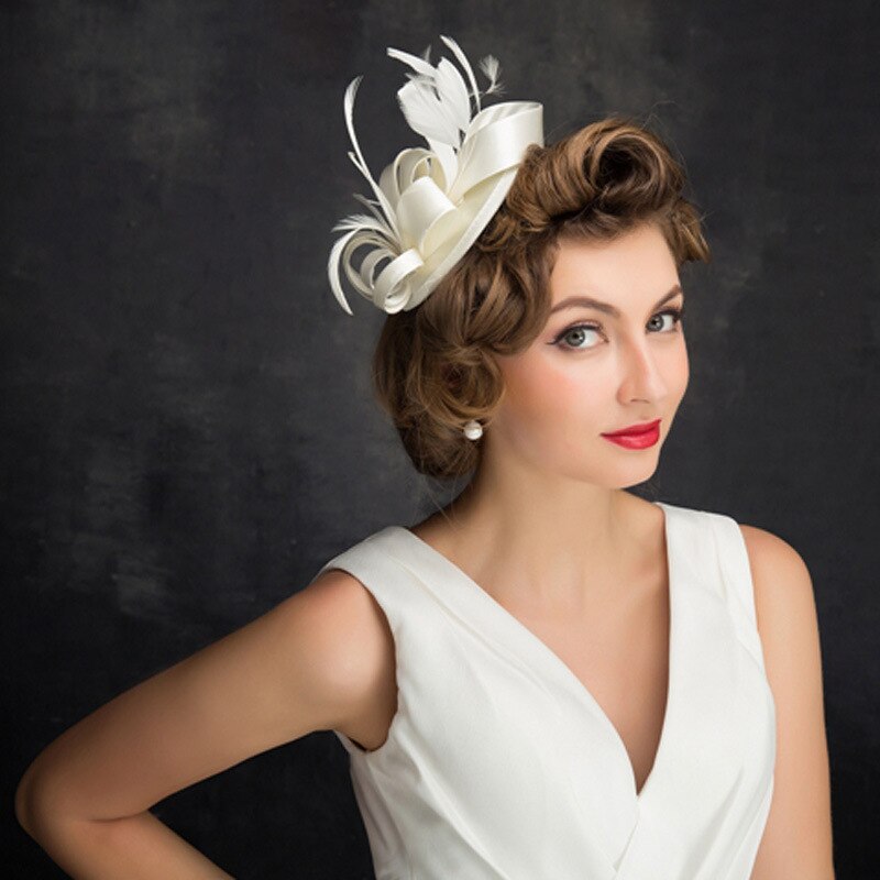 Offre spéciale blanc plume ruban mariée chapeaux mariage chapeau femmes Bow mariée coiffe Acsessoire pour cheveux