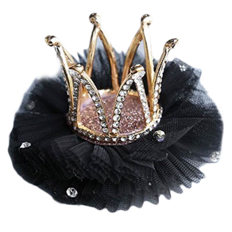 Children Kidds Girl Princess Rhinestone Crystal Lace Crown Hairpin Clip Style Decoration Accessory: BK