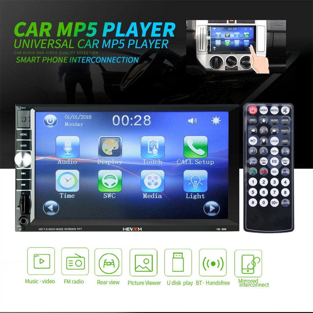 25#Big screen car MP5 HEVXM HE-666 7 Inch HD Car BT Mp5 player Mp3 FM One Machine For iOS For Android Big screen car MP5