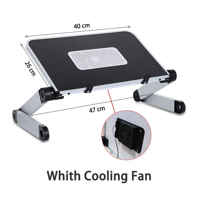 Adjustable Laptop Desk Portable Laptop Desk For Bed Aluminum Alloy Stand Notebook Stand Lap Desks TV Bed Tray Standing Desks: Black L With Fan