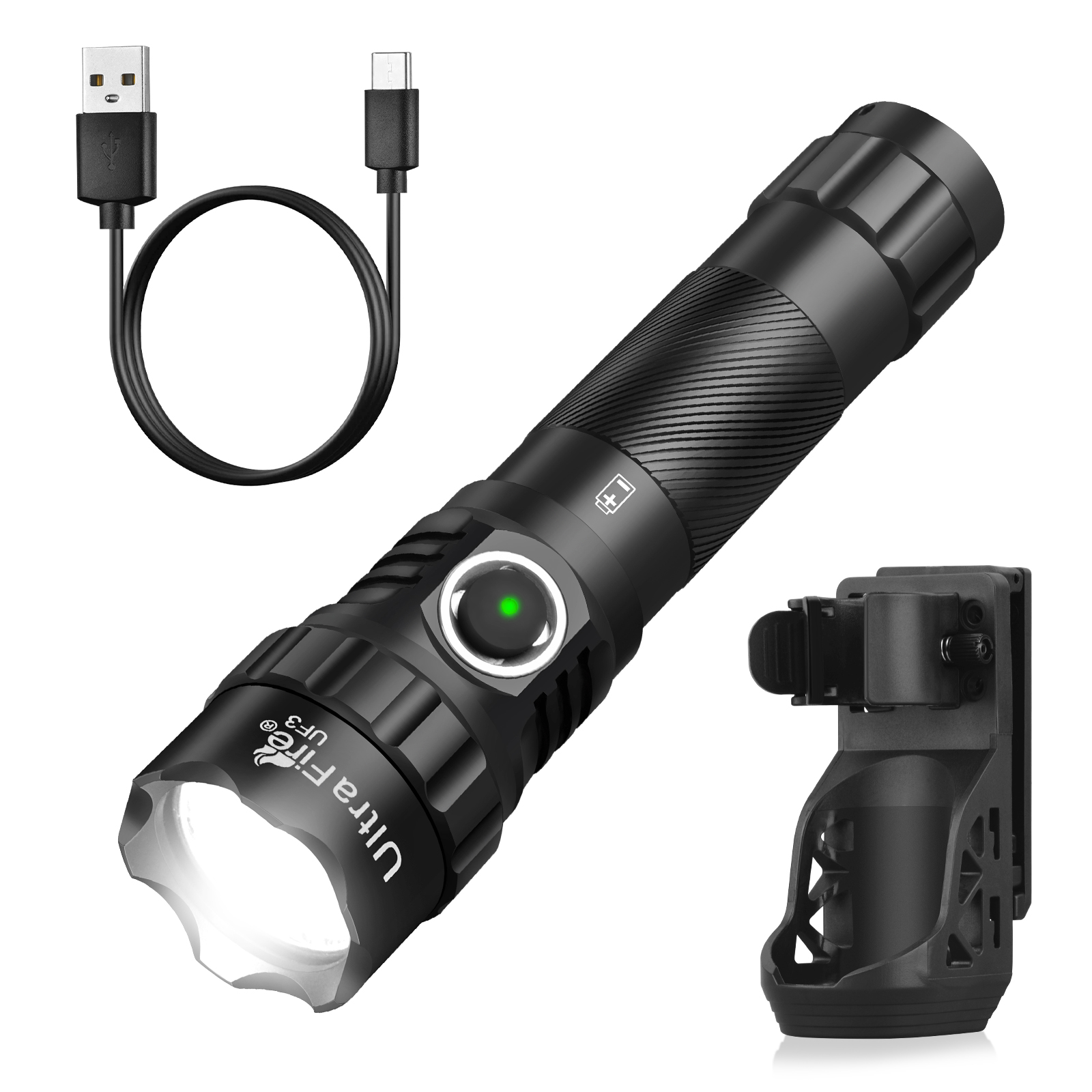 Lampe de poche tactique UltraFire UF3 1200 lumens Lampe de poche de police avec étui pour ceinture de service Lampe de poche des forces de l'ordre avec support de ceinture Petite torche LED rechargeable: changeant